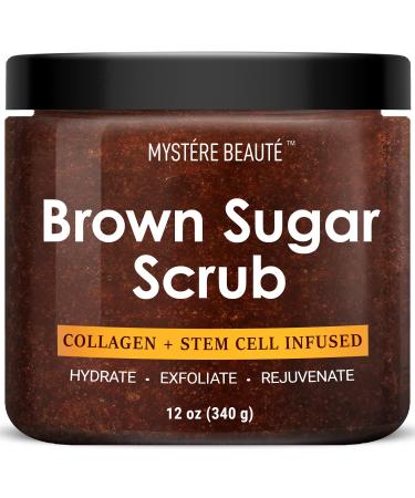 MYST RE BEAUT Brown Sugar Body Scrub for Women & Men- Natural Skin Care - Moisturizing and Exfoliating Body & Foot Scrub - Fights Acne Fine Lines & Wrinkles Great Gift Item - 12 Oz