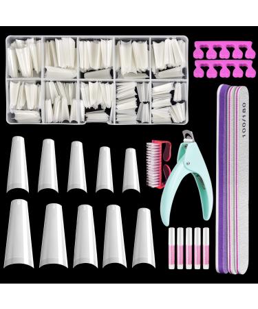 Natural Coffin Nails Tips, IKOCO Acrylic Nail Tips 500Pcs Ballerina False Nails Half Cover Nails with Case Glue Files and Buffers Clipper Brush for Nail Salons and DIY Nail Art (10 Sizes) Coffin White