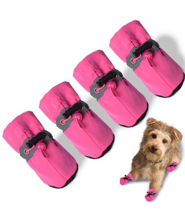 TEOZZO Dog Boots & Paw Protector, Anti-Slip Sole Winter Snow Dog Booties with Reflective Straps Dog Shoes for Small Medium Dogs 4PCS Pink 6 Size 6: 1.96"(Width) A-Pink