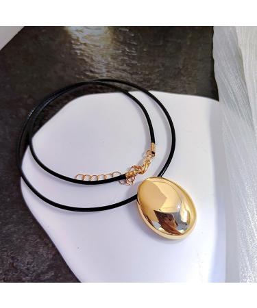 Oralgo's Elegant Oval Metal Necklace - Stylish Geometric Pendant with Adjustable PU Leather Cord - Silver Collarbone Chain Jewelry - Buy Online on GoSupps.com