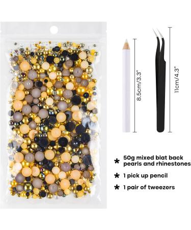 Astaron 50g Flat Back Mixed Stones & Half Pearls for Handicrafts | Gold-Black Rhinestones 3-10mm for Nail Art Cups & Shoes - Buy Online on GoSupps.com