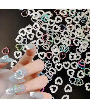 200 Pcs Heart Peal Nail Art Charms for 3D Acrylic Nails Supplies, White Jewelry Pearls Decorations for Manicure Design DIY Crafting Jewelry Clothes Shoes Accessories