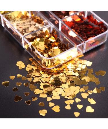 6 Grids 3D Heart Nail Art Stickers - Love Nail Decals for Valentine's Day | Gold Red Rose Heart Glitter Flakes & Holographic Designs - Buy Online on GoSupps.com