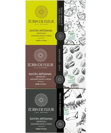  CRIN DE FLEUR Gift set of 3 French handcrafted cold process soaps (exfoliating coffee lime & black pepper charcoal & cedar 3x90g) - Buy Online on GoSupps.com
