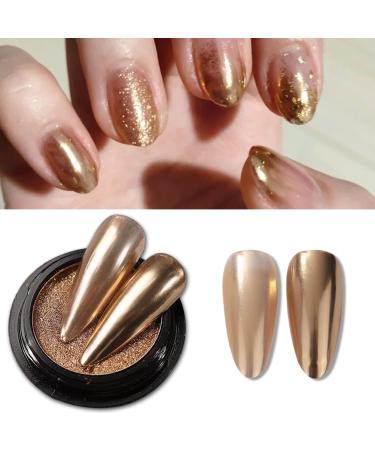 Nail Chrome Powder Gold Effect Pure Metallic Dust Sequins UV Gel Nail Pigment Powder for Nails Art Decoration Chrome Nail Powder (Champagne)