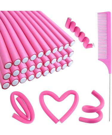 30PCS 9.45" Flexible Curling Rods Hair Twist Flexi Rods Hair Curlers Set,Twist Foam Hair Rollers No Heat Hair Rods Rollers Hair Curlers Rollers,Steel Pintail Comb Rat Tail Comb for Short and Long Hair
