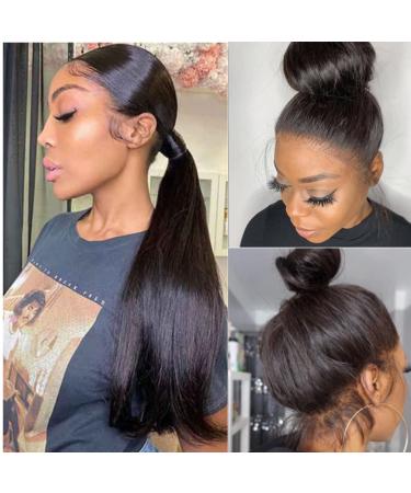 Qmaple 360 Lace Front Wigs Human Hair Straight HD Lace Front Human Hair Wigs for Black Women Glueless 360 Full Lace Wig Human Hair Pre Plucked with Baby Hair (16 Inch 360 Wig) 16 Inch 360 Lace Wigs Natural Color