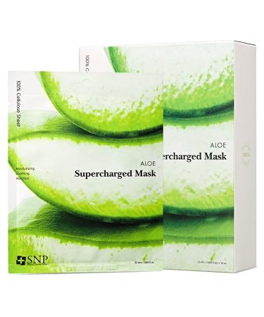 SNP - Aloe Supercharged Korean Face Sheet Mask - Soothing & Calming Effect for All Sensitive Skin Types - 10 Sheets - Best Gift Idea for Mom, Girlfriend, Wife, Her, Women