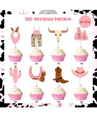 24 Pieces Cowgirl Cupcake Toppers 8 Shapes Pink Hats Boots Cactus Cupcake Picks My First Rodeo Western Theme Baby Shower Birthday Party Cake Decoration Supplies - Buy Online on GoSupps.com