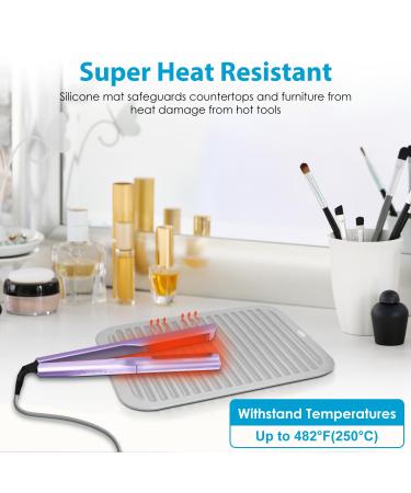 AMIJEAL Large Silicone Heat Resistant Mat - Ideal for Curling Iron Flat Iron & Hair Styling Tools | Portable Hot Pad Cover with Velcro for Travel & Home - Grey - Buy Online on GoSupps.com