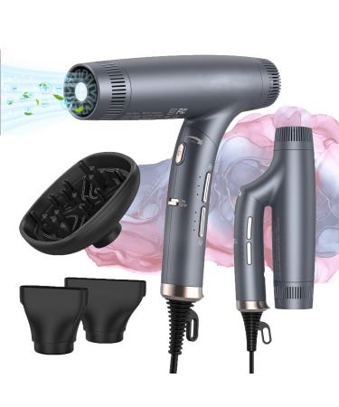 Professional-Lonic Hair Dryer 1500W Dual Ionic Blow Dryer Powerful Brushless and High Speed for Fast Drying Foldable Magnetic Nozzle and 12 Hair Drying Modes Super Quiet for Home Travel or Salon