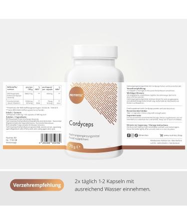 Nutritec Cordyceps Vital Mushroom 120 Capsules - High Dose Food Supplement with Acerola Extract | Boost Energy & Immunity - Buy Online on GoSupps.com