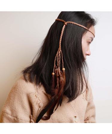 TseenYi Gypsy Feather Headband Hair band Boho Feather Hair Band Beaded Feather Tassel Headband Jewelry for Women and Girls Christmas Stage Performance(Brown) - Buy Online on GoSupps.com