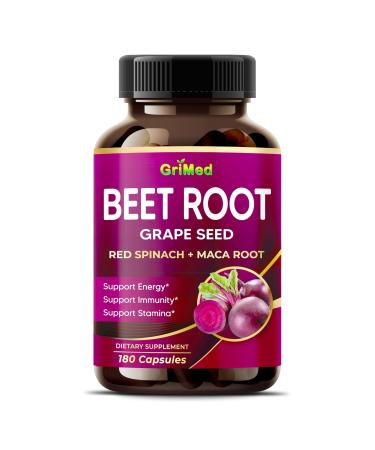 GriMed Beet Root with Grape Seed Extract Maca Root Red Spinach & Ashwagandha 180 Vegetable Capsules