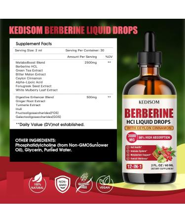 12-in-1 Berberine Supplement Liquid Drops 2 Fl Oz, 3000mg Liposomal Berberine HCL Complex with Ceylon Cinnamon Plus Turmeric, High Absorption Berberine Drops 2 Fl Oz (Pack of 1) - Buy Online on GoSupps.com