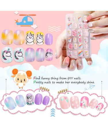 Kalolary 144 PCs Unicorn Pattern Children's Press-On Nails Set | Short Full Cover Artificial Fingernails with Nail Glue Sticker - Perfect Gift for Kids - Buy Online on GoSupps.com