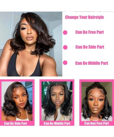 12 Inch Natural Body Wave Human Hair Lace Front Wig for Black Women - 180% Density Bob Style - Glueless and Pre-Plucked - Brazilian Virgin Hair - Buy Online on GoSupps.com