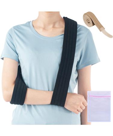 360 RELIEF Adjustable Arm Sling Neck Support - Collar and Cuff Supportive for Collarbone Plasters Injured Wrist Hand Elbow | X-Large Black for Men and Women | with Mesh Laundry Bag | XL Black