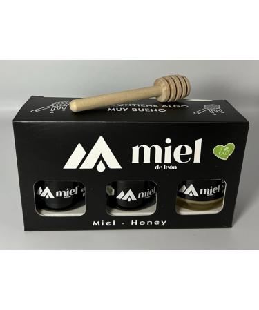 Pure bee honey.Heather and oak honey/chestnut honey/flower honey. Pack 3 jars 35gs accompanied by a stick to test the 3 fragrances. 100% natural bee honey. Handmade product.