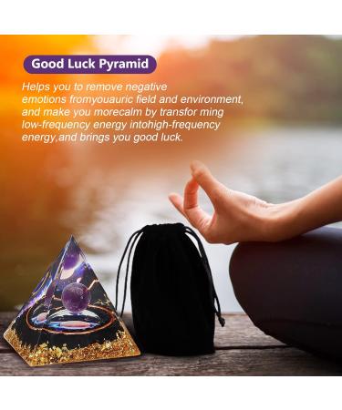 Orgone Pyramid - Amethyst & Obsidian Healing Crystals for Love, Health, and Protection - Chakra Balancing Meditation Home Decor - 6cm - Buy Online on GoSupps.com