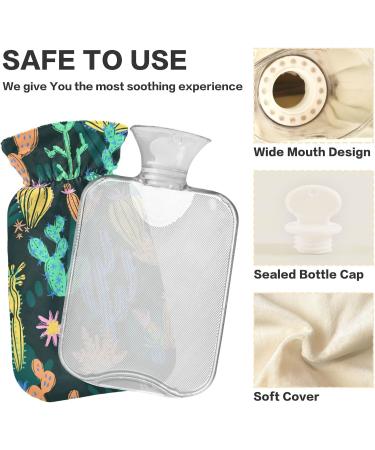 NAANLE 2L Hot Water Bottle - Hand-Drawn Cactus Design for Pain Relief & Heat Therapy | Large Transparent Hot Water Bottle for Menstrual Cramps & More - Buy Online on GoSupps.com