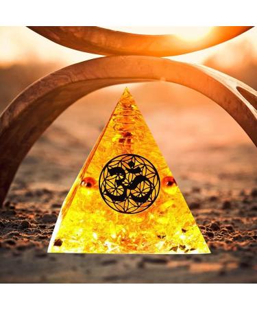 VNSTKWW Moonstone & Citrine Crystal Orgone Pyramid | Energy Tower | Reiki Chakra Healing | Flower of Life Design | Orgonite Pyramid Gift - Buy Online on GoSupps.com