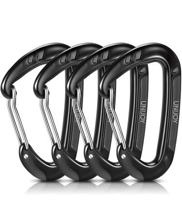 Unijoy Carabiner Clips, 4 Pack, 12KN Heavy Duty Wiregate Carabiners for Camping Hiking Hammock etc, Small Aluminium Caribeaners for Backpack and Dog Leash black