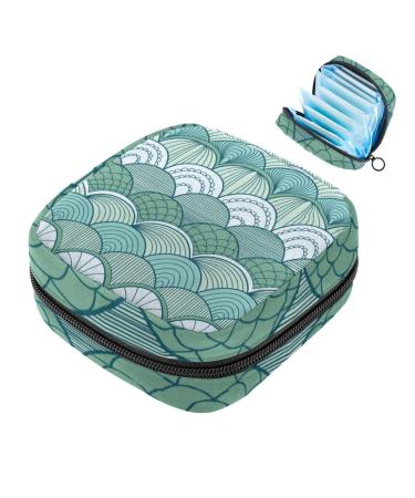 Storage bags for women's bandages vintage style green scale pattern large menstrual cup pocket with zipper periodic inserts bags panty lips tampons for girls and women multicolored 10