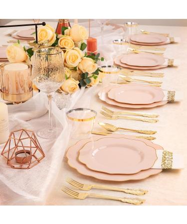 NOCCUR 175PCS Pink Plastic Plates with Gold Disposable Silverware - Perfect for Wedding, Party, Shower, and Mother's Day Celebration - Buy Online on GoSupps.com