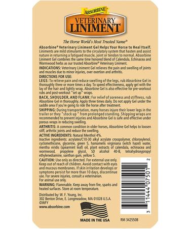 Absorbine Veterinary Liniment Gel 12 oz - Topical Menthol Analgesic for Pain Relief - Buy Online on GoSupps.com