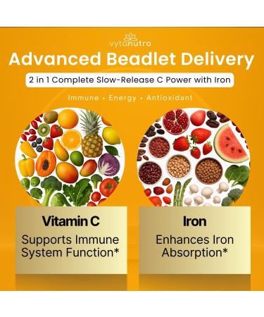 Vytanutra Immune Support Vitamin C with Iron Non-GMO Vegan Gluten-Free Slow Release Beadlet Capsules 90 Count - Buy Online on GoSupps.com