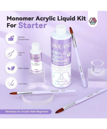 SAVILAND Acrylic Liquid Monomer 8.16 fl.oz - Pure EMA Nail Liquid with Brush Cleaner & 3 Acrylic Brushes | Perfect for Home Nail Salon & Extensions - Buy Online on GoSupps.com