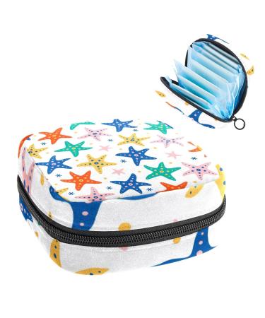 Starfish Print Pattern Sanitary Napkin Storage Bag Portable Period Kit Bag Pad Pouches for Period Menstrual Cup Bag with Zipper Sanitary Pad Pouch for Women Teen Girls Ladies Color 6
