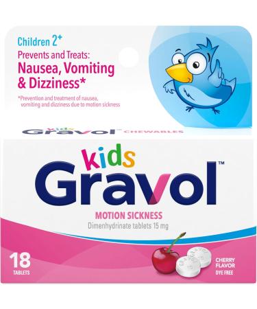 GRAVOL Children's 18 Quick Dissolve CHERRY Chewable Tablets for Anti-Vomiting/Nausea Dye Free - Buy Online on GoSupps.com