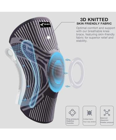 ENEX Knee Support Brace - Compression Sleeve for Meniscus Tears, Arthritis, Joint Pain - with Side Stabilizers & Patella Gel Pad - for ACL, Running, Squats, Sports - Single, Dark Grey - Men/Women - Buy Online on GoSupps.com