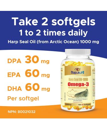 MapleLife Nutrition - Harp Seal Oil 1000mg - DPA EPA DHA - Rich Source of Omega-3 Fatty Acids - Maintain Cardiovascular Health - Improve Brain & Cognition - Reduce Imflammation - Maintain Joint Health - 180 Softgels 180 count (Pack of 1) - Buy Online on GoSupps.com