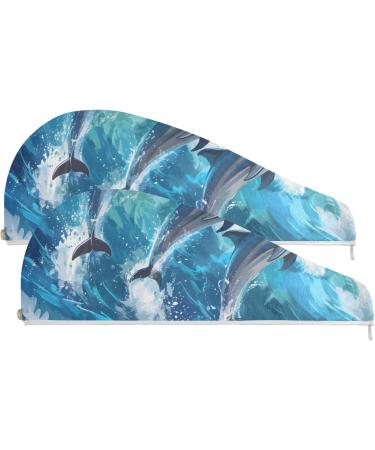 Super Absorbent Dolphins Jumped Hair Towel 2 Pack - Quick Dry Hair Turbans for Women & Girls - Buy Online on GoSupps.com