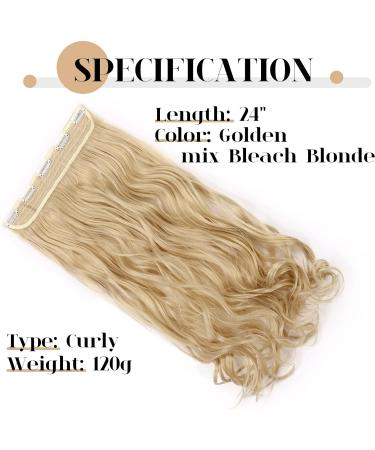 S-noilite Clip in Hair Extensions 24 Inch - Golden Mix Bleach Blonde Curly Wavy Hairpiece - Buy Online on GoSupps.com