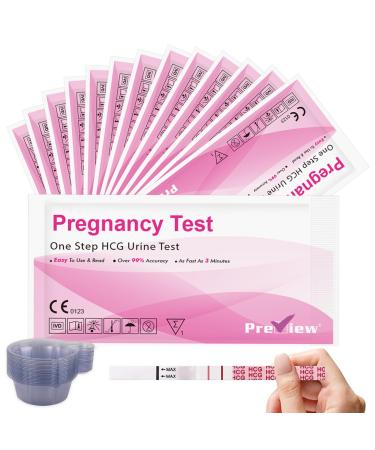 Preview 25 pregnancy test early test strips 10 mIU/ml hCG test reliable early detection with 25 urine cups 1 piece (pack of 25)