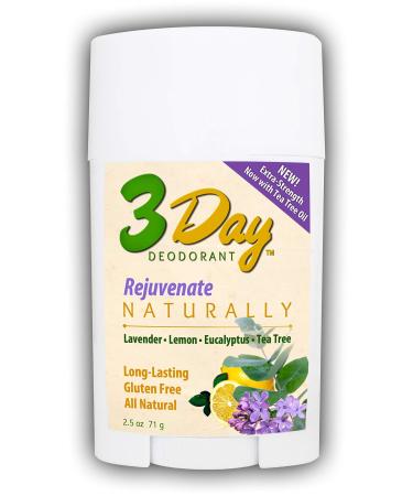 3-Day Natural Deodorant - New Softer Formula - All Natural Farm Tested (2.5 oz Stick) Gluten Free Aluminum Free (Rejuvenate)
