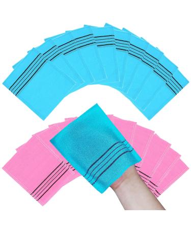 Korean Asian Exfoliating Bath Washcloth Mitt for Remove Dead Skin.Exfoliating Body Scrubber.Exfoliating Gloves for Body Scrub (Skyblue10 Pink10)