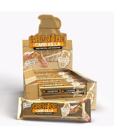Grenade Carb Killa Protein Bar, Great Tasting High Protein and Low Carb Snack, Caramel Chaos, (Pack of 12), 2.12 oz. bar