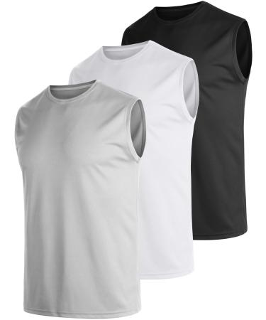 Ueeeko sleeveless tank top men 3 Pack tank top sport muscle shirt shirt undershirt quick -drying breathable fitness function shirt gym running sleeves men m black/white/light gray