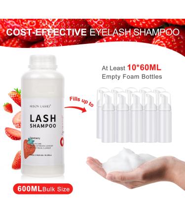Eyelash Extension Shampoo 600ml | Paraben & Sulfate Free Foaming Cleaner for Extensions & Natural Lashes | Professional & Self-Use | Caomei Strawberry - Buy Online on GoSupps.com