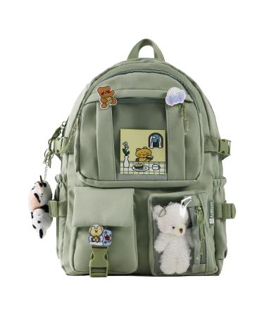 AoMoon Kawaii Backpack Lovely Pastel Rucksack for Teen Girls Aesthetic Student Bookbags with Kawaii Pin and Cute Accessories (Green-C)
