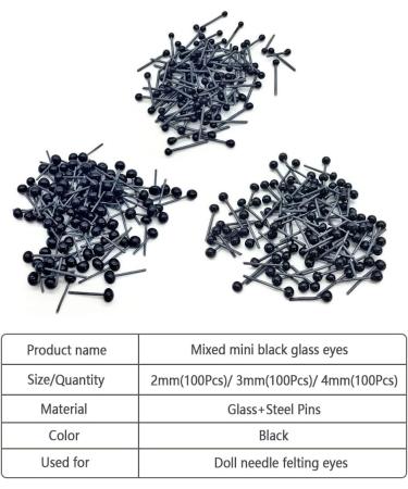 YsesoAi 300-Piece Mini Black Glass Eyes Kit for Needle Felting Bears Dolls Decoys Sewing - 2/3/4mm Assortment (100Pcs Per Size) - Buy Online on GoSupps.com