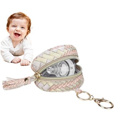 Anloximt Leather Pacifier Holder | Pacifier Case for Diaper Bag - Measures 3.9 inches in diameter and holds 2 pacifiers Color Weave
