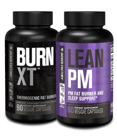 Jacked Factory Burn XT Thermogenic Fat Burner - Appetite Suppressant & Nootropic Energy Booster (90 Capsules) & Lean PM Weight Loss Supplement Sleep Support | (60 Capsules)