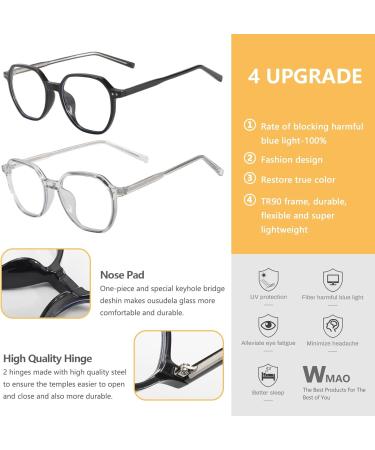 Blue Light Blocking Glasses for Men & Women - Trendy Square TR Frame Eyeglasses in Black - Reduce Eye Strain & Improve Sleep - Buy Online on GoSupps.com