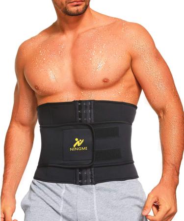 NINGMI Waist Trainer for Men Sweat Belt - Sauna Trimmer Stomach Wraps Workout Band Male Waste Trainers Corset Belly Strap Black Small